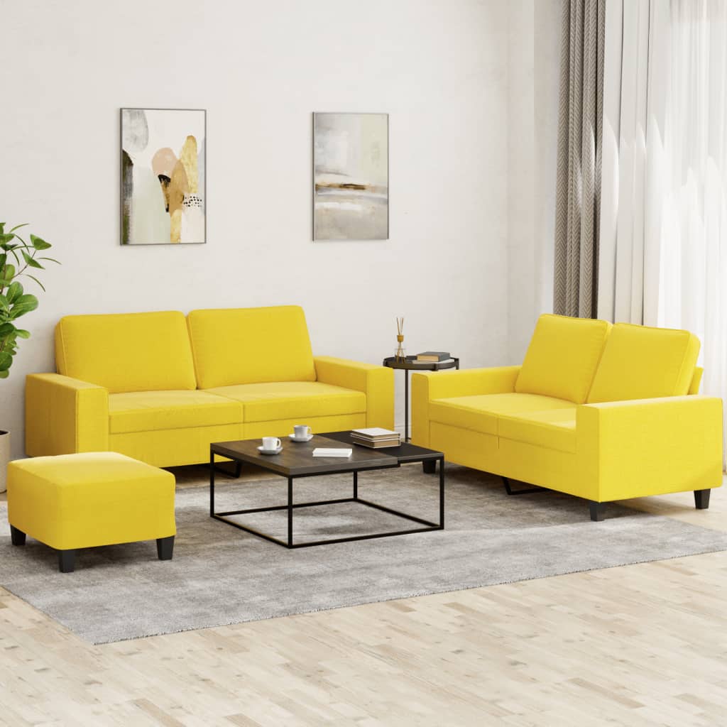 vidaXL Set de canapele, 3 piese, galben deschis, textil vidaXL Set de canapele, 3 piese, galben deschis, textil