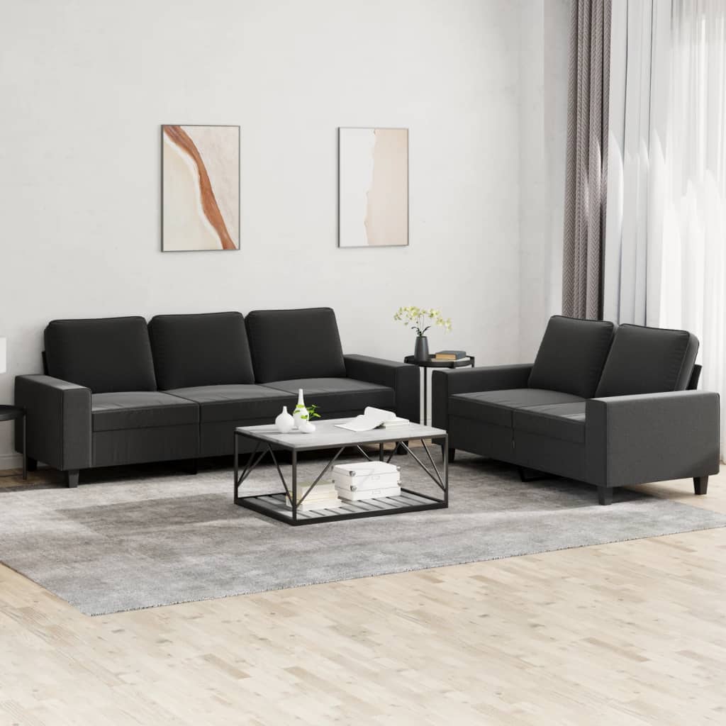 vidaXL Set de canapele, 2 piese, negru, material textil vidaXL Set de canapele, 2 piese, negru, material textil