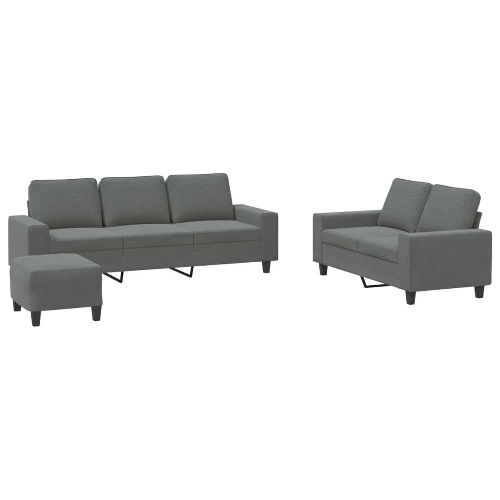 vidaXL Set de canapele, 3 piese, gri închis, textil vidaXL Set de canapele, 3 piese, gri închis, textil