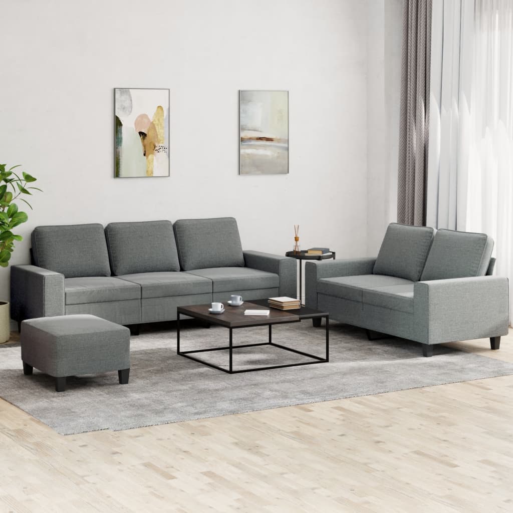 vidaXL Set de canapele, 3 piese, gri închis, textil vidaXL Set de canapele, 3 piese, gri închis, textil