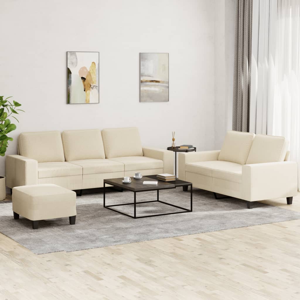vidaXL Set de canapele, 3 piese, crem, material vidaXL Set de canapele, 3 piese, crem, material