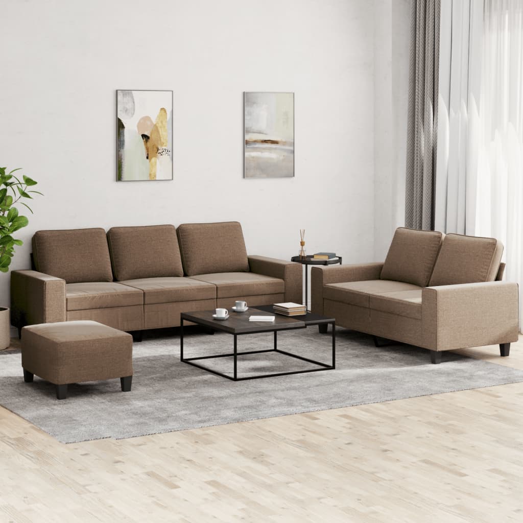 vidaXL Set de canapele, 3 piese, maro, textil vidaXL Set de canapele, 3 piese, maro, textil