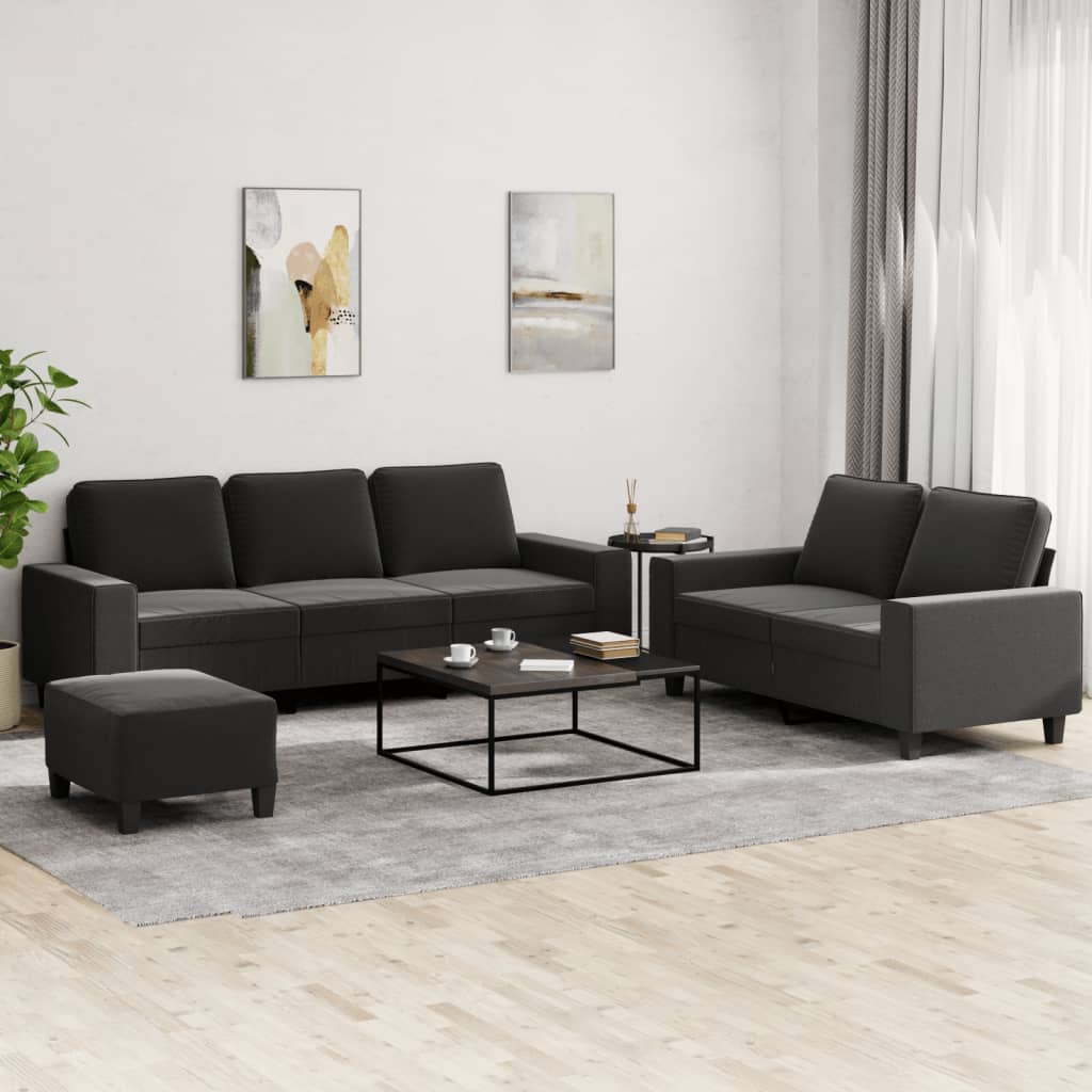 vidaXL Set de canapele, 3 piese, negru, textil vidaXL Set de canapele, 3 piese, negru, textil