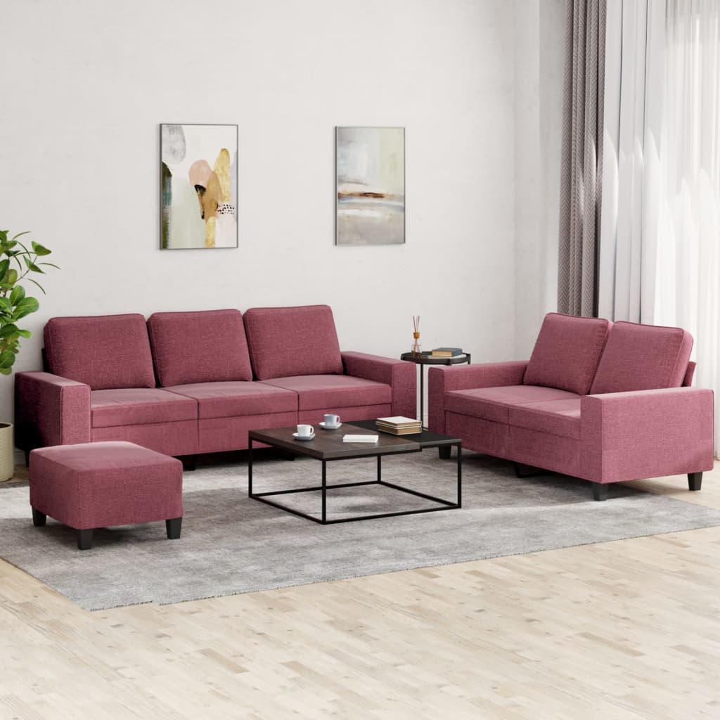 vidaXL Set de canapea, 3 piese, roșu vin, material textil
