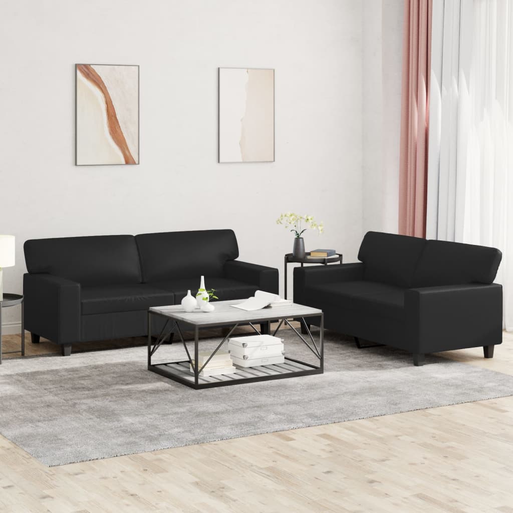 vidaXL Set de canapele, 2 piese, negru, piele ecologică vidaXL Set de canapele, 2 piese, negru, piele ecologică