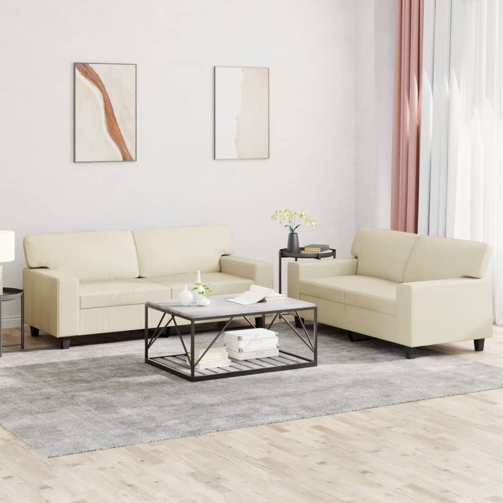 vidaXL Set de canapele, 2 piese, crem, piele ecologică vidaXL Set de canapele, 2 piese, crem, piele ecologică