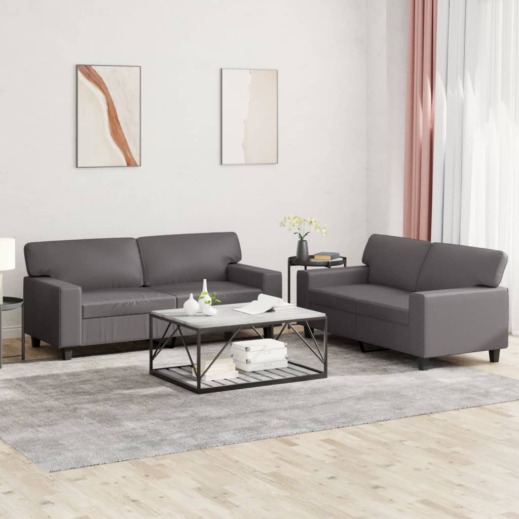 vidaXL Set de canapele, 2 piese, gri, piele ecologică vidaXL Set de canapele, 2 piese, gri, piele ecologică