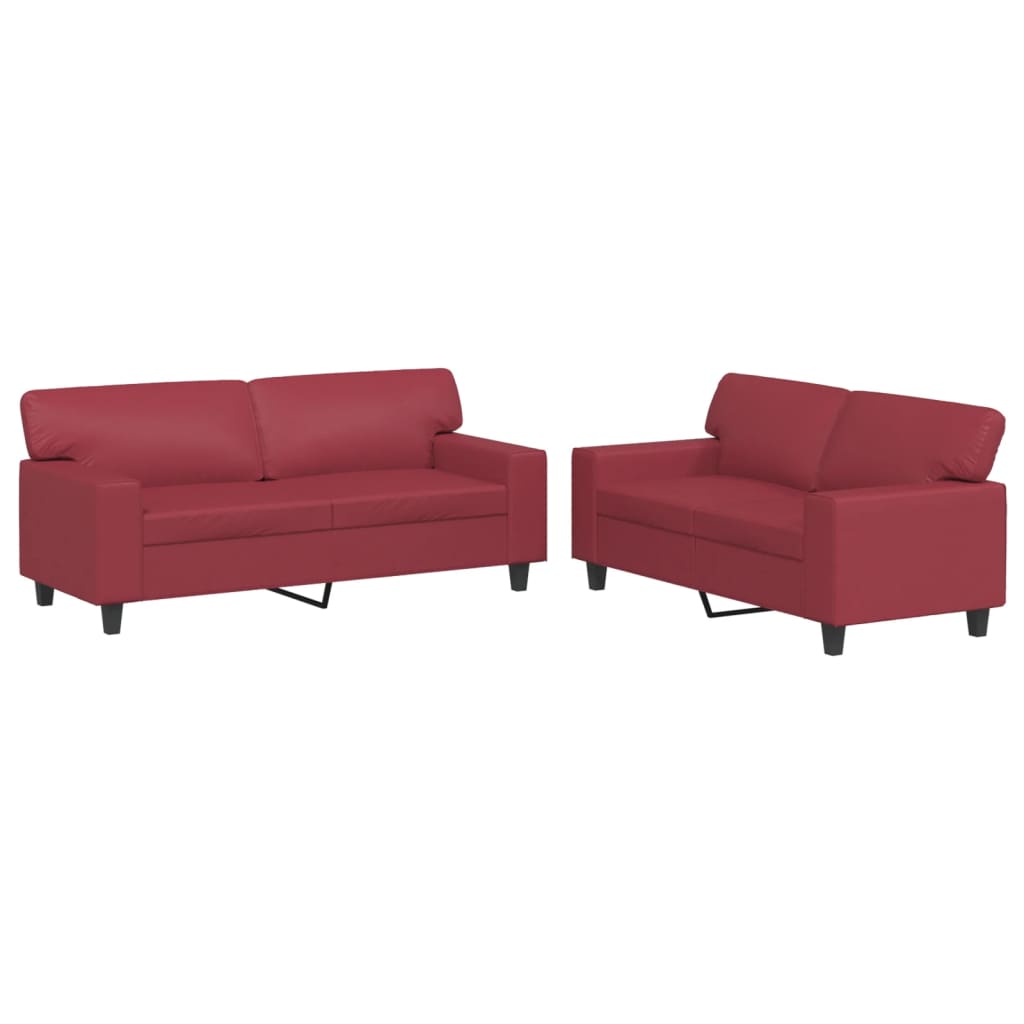 vidaXL Set de canapele, 2 piese, roșu vin, piele ecologică vidaXL Set de canapele, 2 piese, roșu vin, piele ecologică