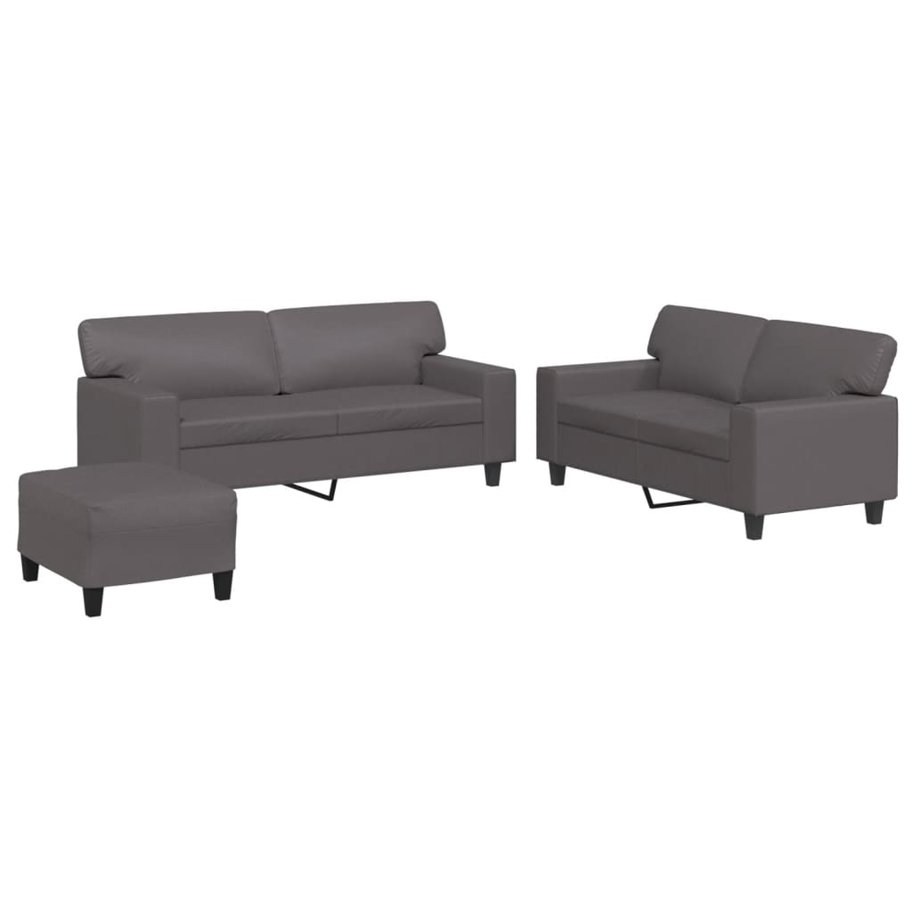 vidaXL Set de canapele, 3 piese, gri, piele ecologică vidaXL Set de canapele, 3 piese, gri, piele ecologică