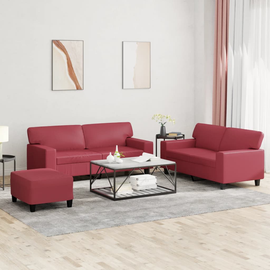 vidaXL Set de canapele, 2 piese, roșu vin, piele ecologică vidaXL Set de canapele, 2 piese, roșu vin, piele ecologică