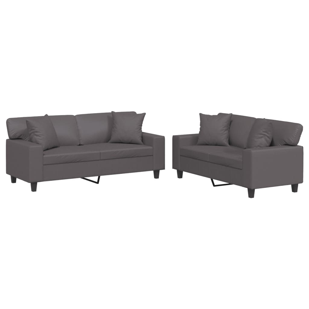 vidaXL Set de canapele cu perne, 2 piese, gri, piele ecologică vidaXL Set de canapele cu perne, 2 piese, gri, piele ecologică