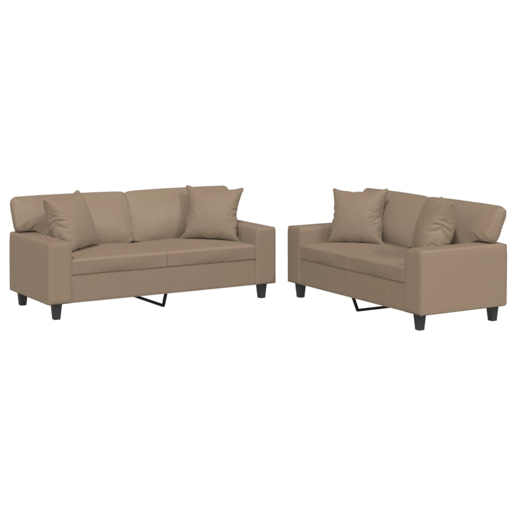 vidaXL Set de canapele cu perne, 2 piese, cappuccino, piele ecologică vidaXL Set de canapele cu perne, 2 piese, cappuccino, piele ecologică