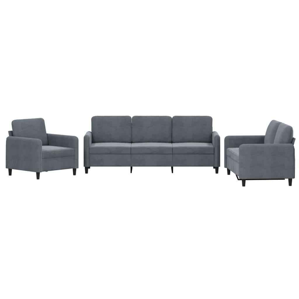 vidaXL Set de canapele, 3 piese, gri închis, catifea vidaXL Set de canapele, 3 piese, gri închis, catifea
