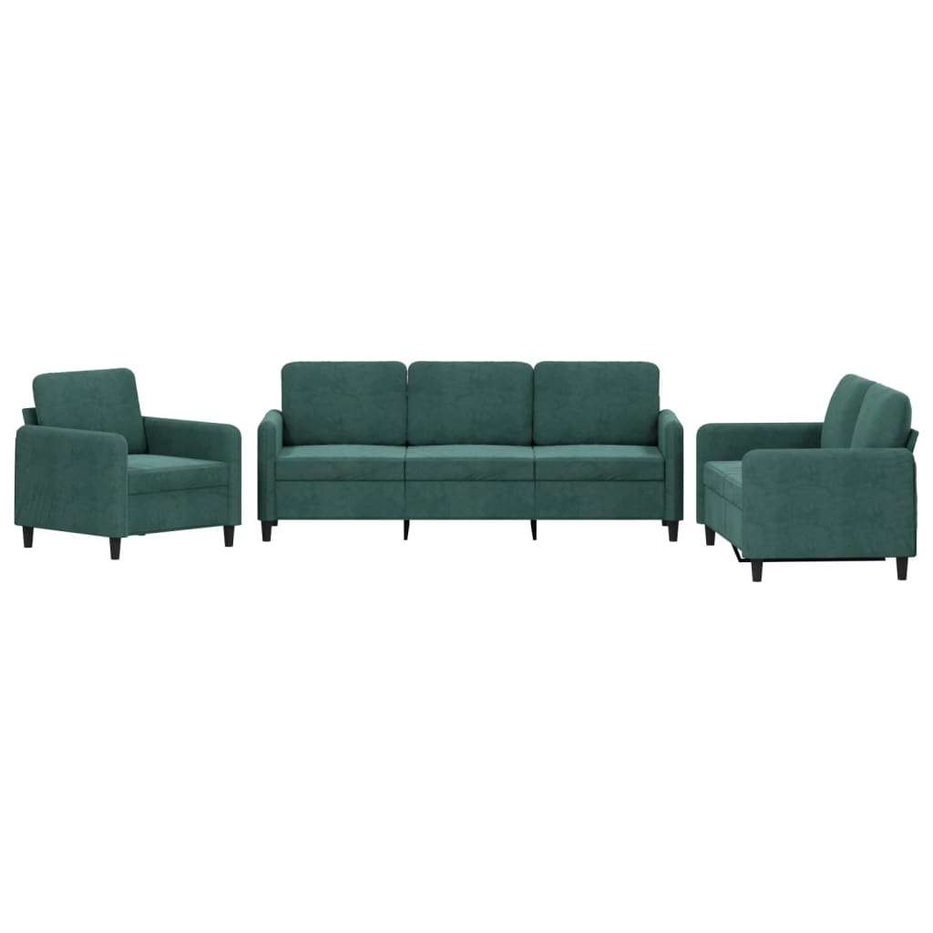 vidaXL Set de canapele, 3 piese, verde închis, catifea vidaXL Set de canapele, 3 piese, verde închis, catifea