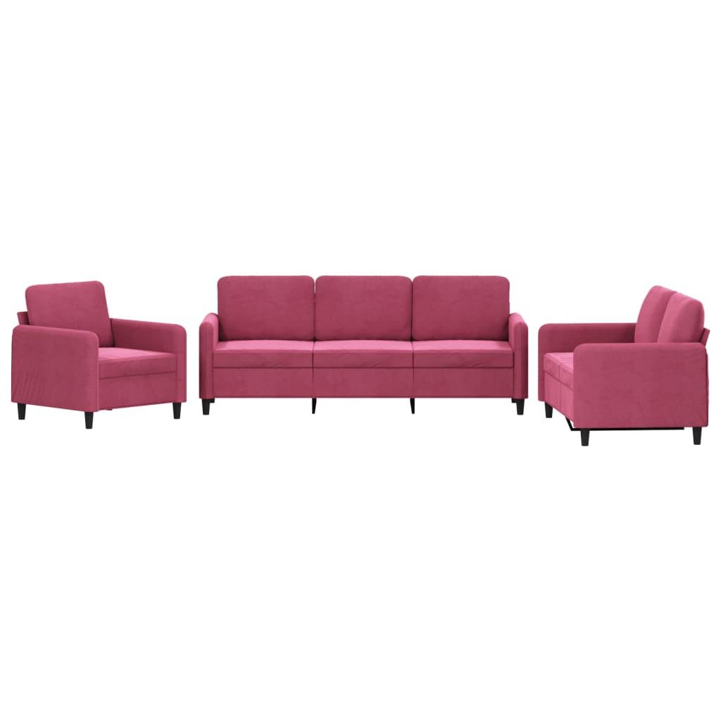 vidaXL Set de canapea, 3 piese, roșu vin, catifea vidaXL Set de canapea, 3 piese, roșu vin, catifea