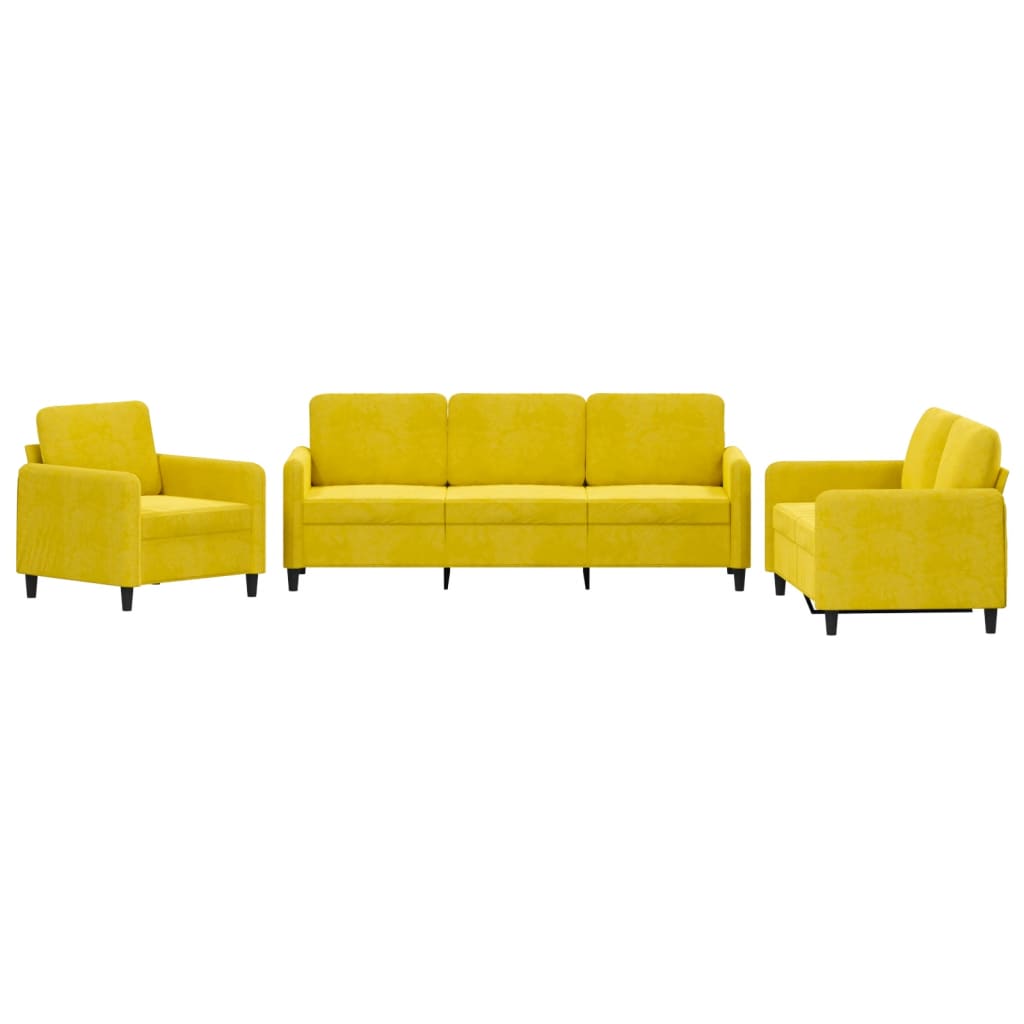vidaXL Set de canapele, 3 piese, galben, catifea vidaXL Set de canapele, 3 piese, galben, catifea
