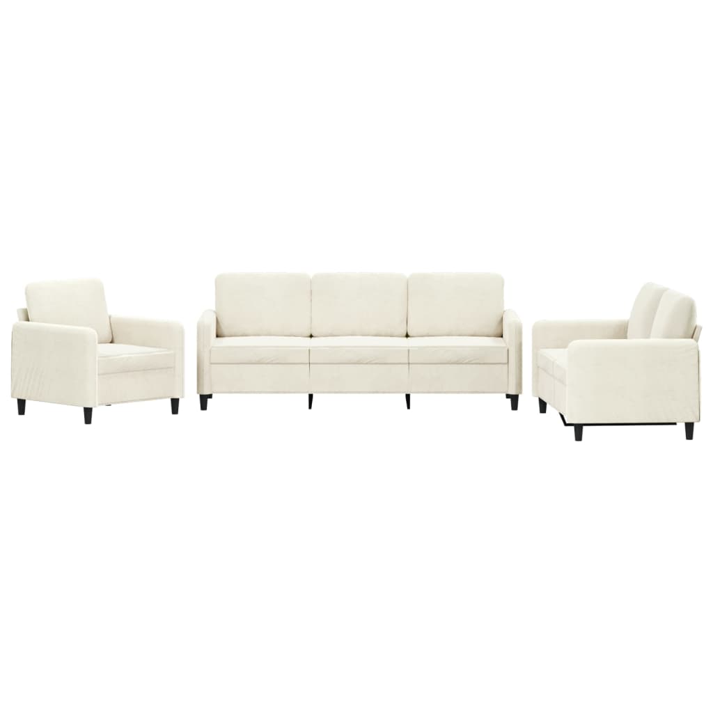 vidaXL Set de canapele, 3 piese, crem, catifea vidaXL Set de canapele, 3 piese, crem, catifea