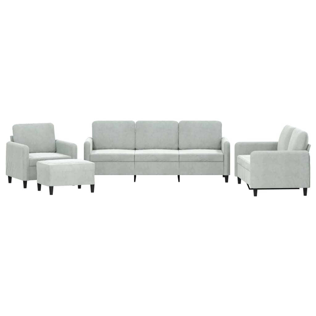 vidaXL Set de canapele, 4 piese, gri deschis, catifea vidaXL Set de canapele, 4 piese, gri deschis, catifea