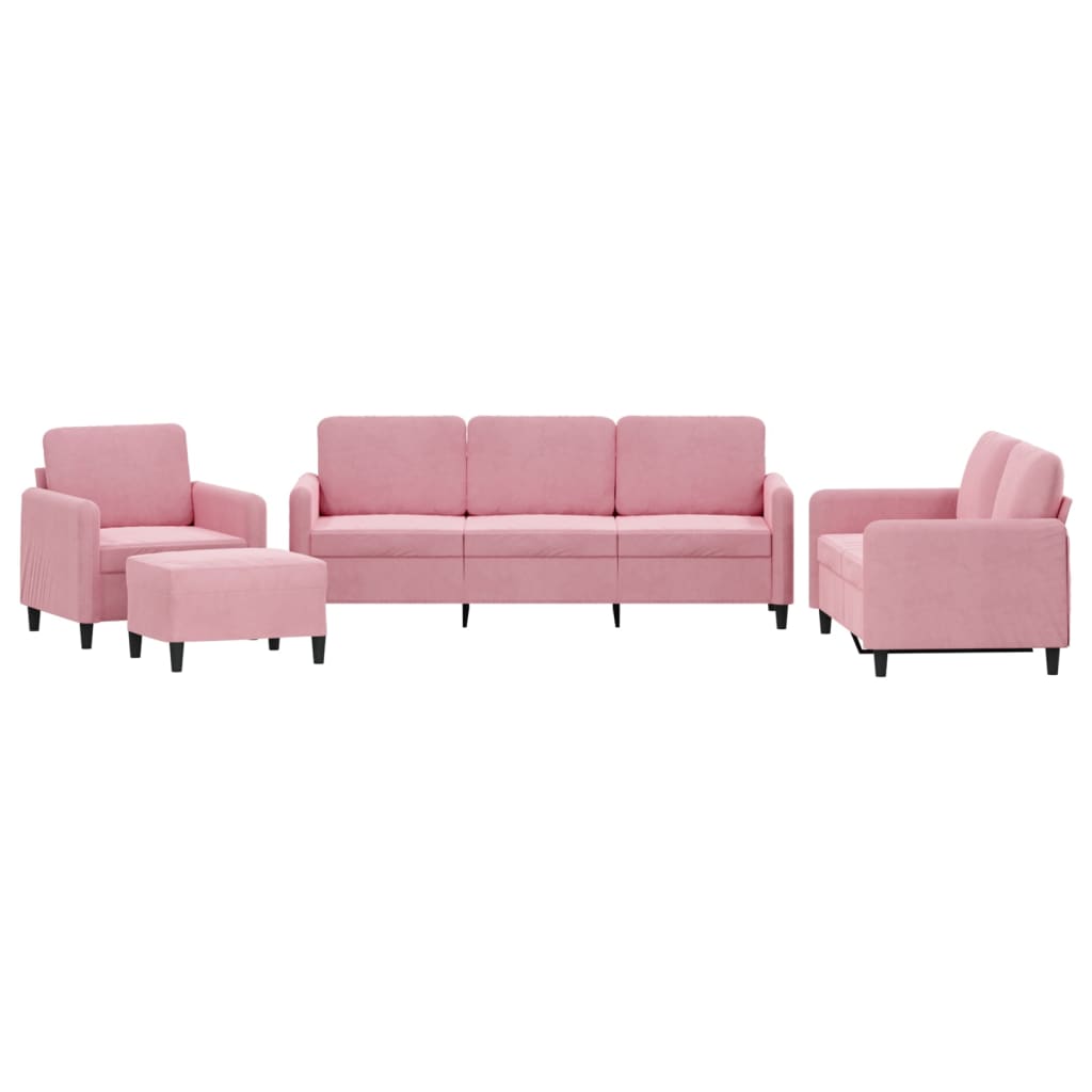 vidaXL Set de canapele, 4 piese, roz, catifea vidaXL Set de canapele, 4 piese, roz, catifea