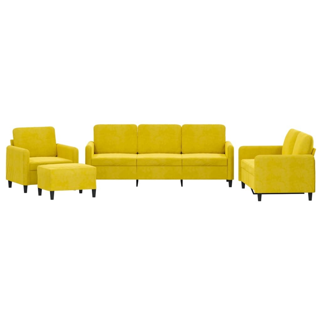 vidaXL Set de canapele, 4 piese, galben, catifea vidaXL Set de canapele, 4 piese, galben, catifea