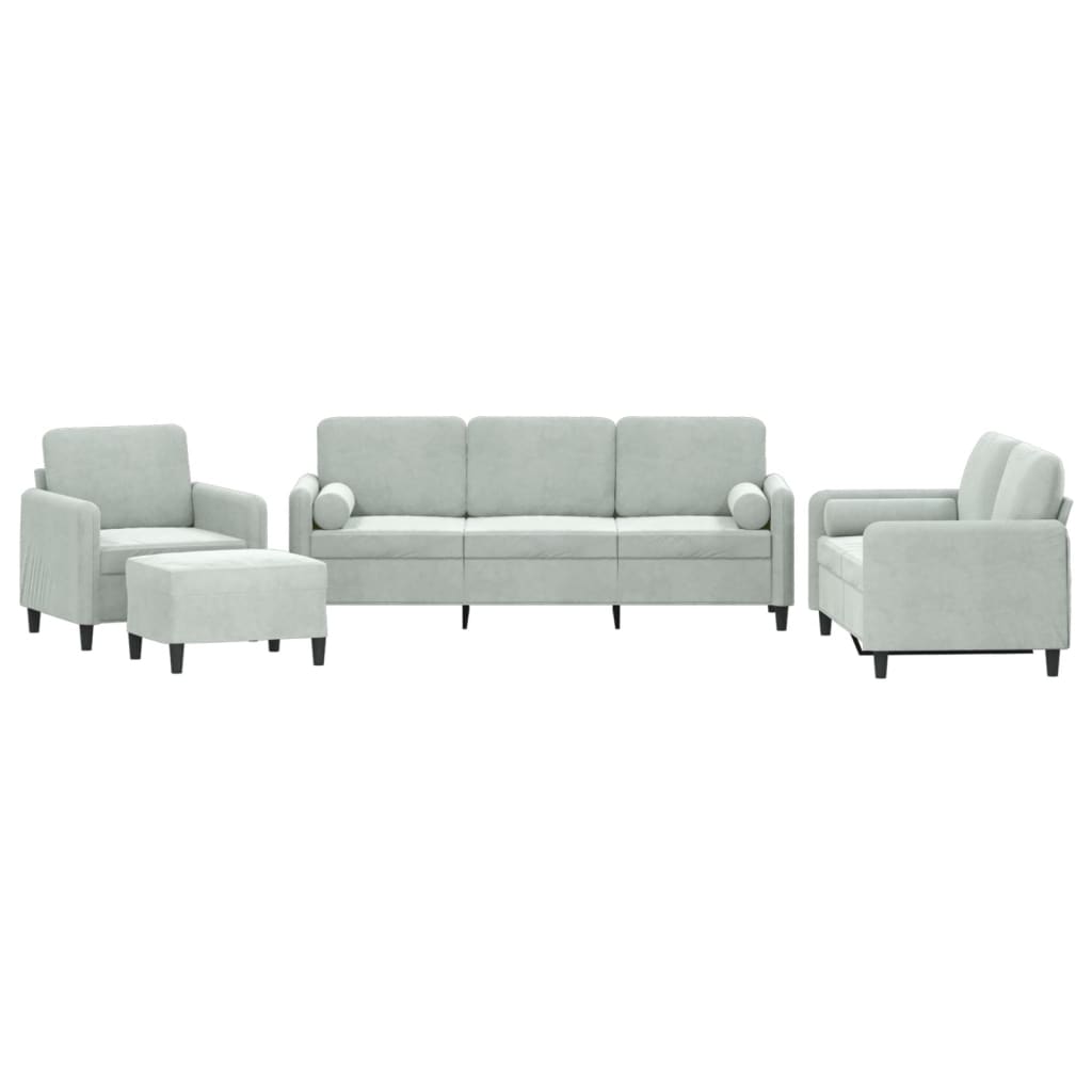 vidaXL Set canapea cu perne, 4 piese, gri deschis, catifea