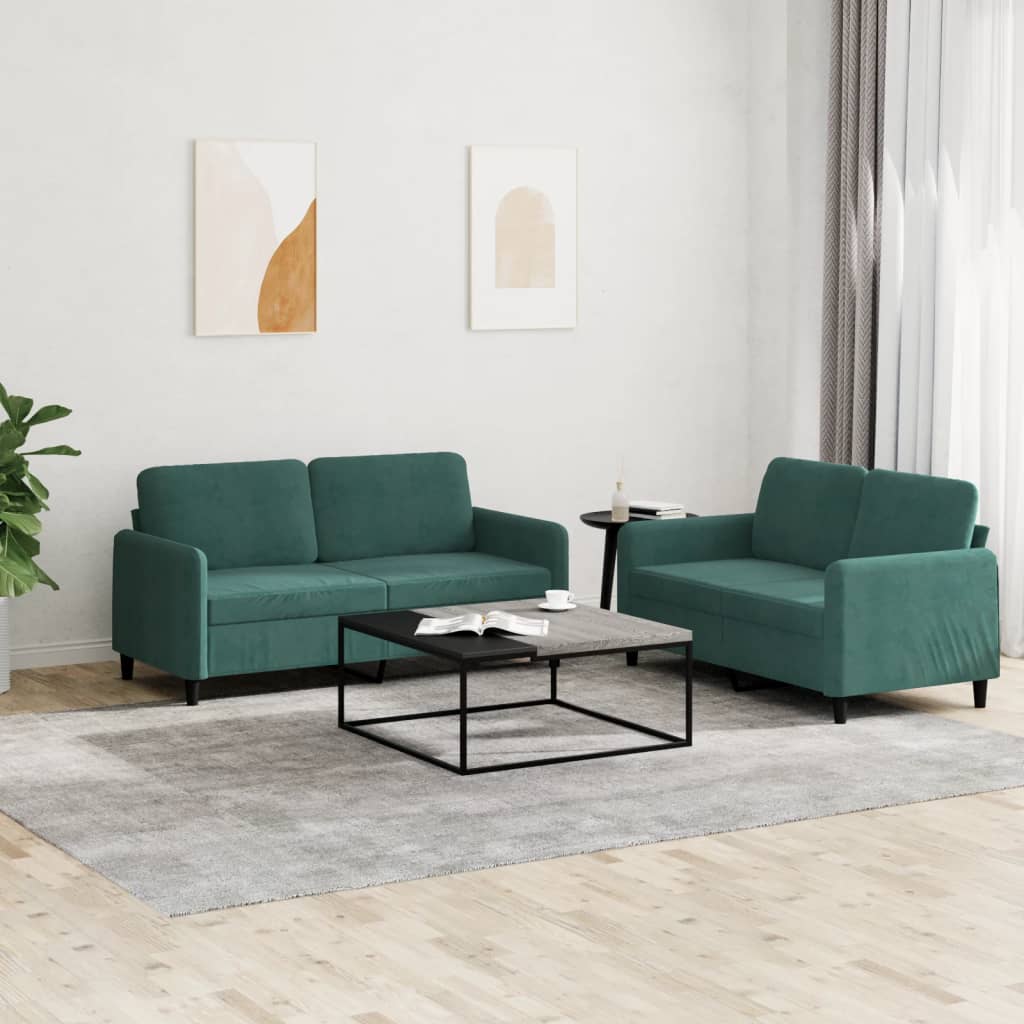 vidaXL Set canapele, 2 piese, verde închis, catifea vidaXL Set canapele, 2 piese, verde închis, catifea