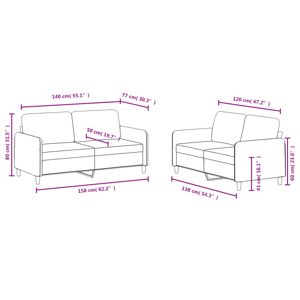 vidaXL Set canapele, 2 piese, roz, catifea
