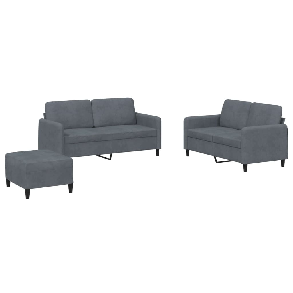 vidaXL Set de canapele, 3 piese, gri închis, catifea vidaXL Set de canapele, 3 piese, gri închis, catifea