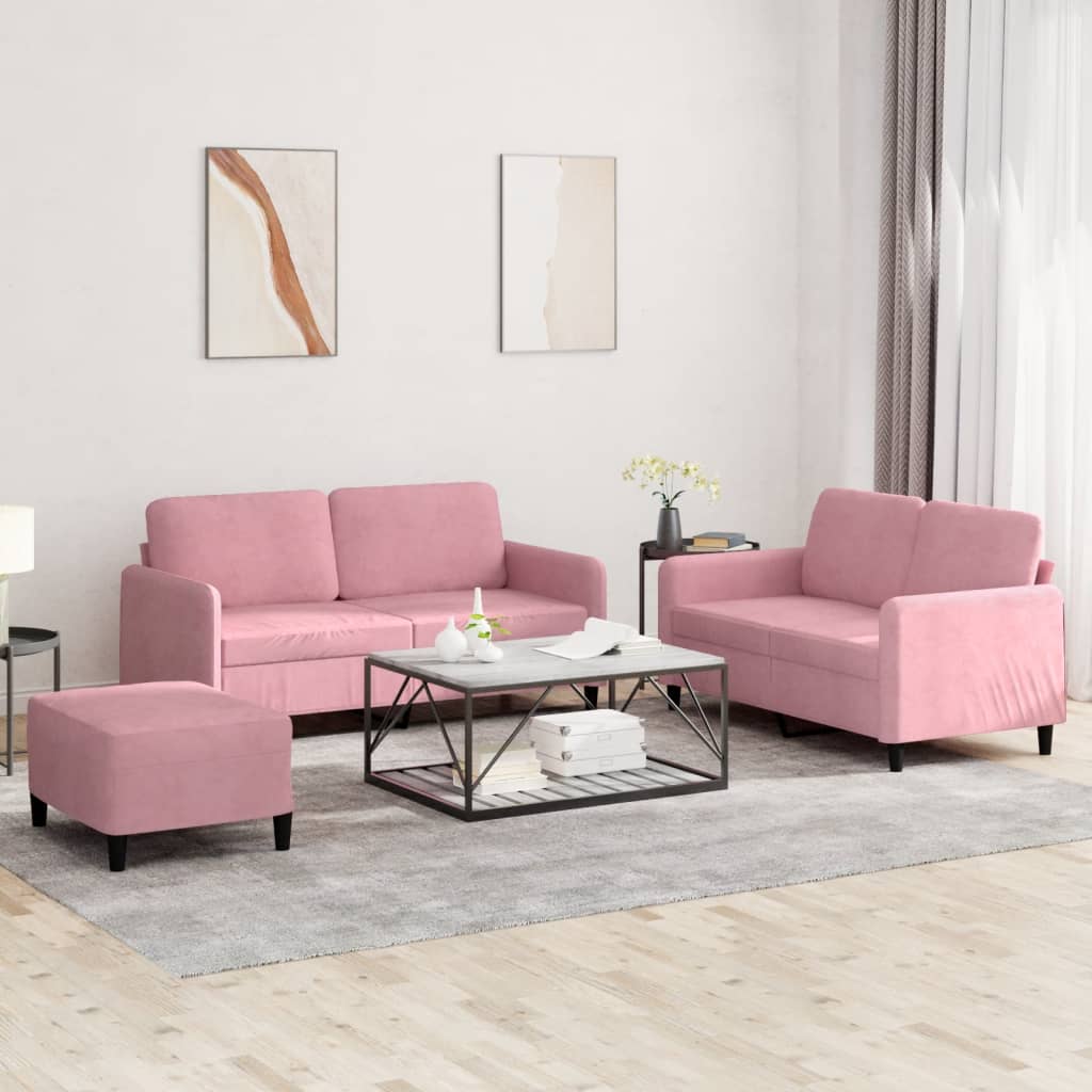 vidaXL Set de canapele, 3 piese, roz, catifea vidaXL Set de canapele, 3 piese, roz, catifea