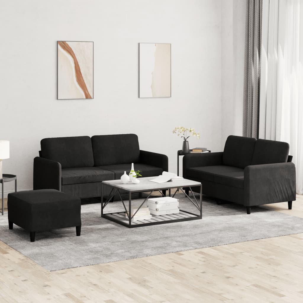 vidaXL Set de canapele, 3 piese, negru, catifea vidaXL Set de canapele, 3 piese, negru, catifea
