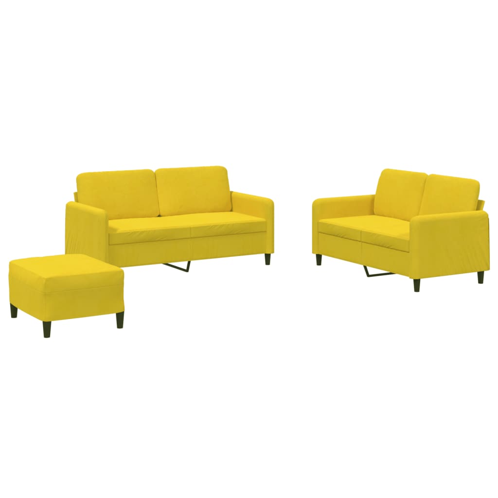 vidaXL Set de canapele, 3 piese, galben, catifea vidaXL Set de canapele, 3 piese, galben, catifea