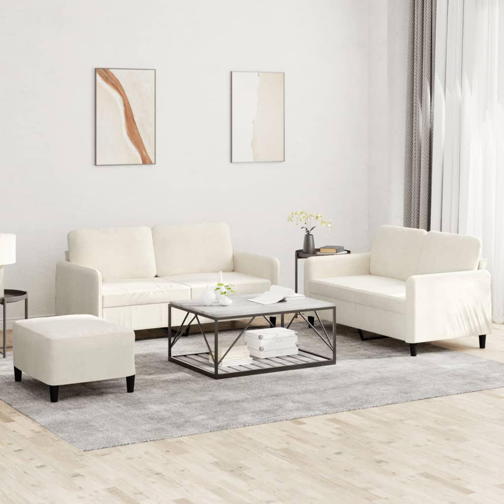 vidaXL Set de canapele, 3 piese, crem, catifea