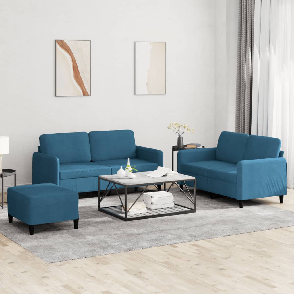 vidaXL Set de canapele, 3 piese, albastru, catifea vidaXL Set de canapele, 3 piese, albastru, catifea