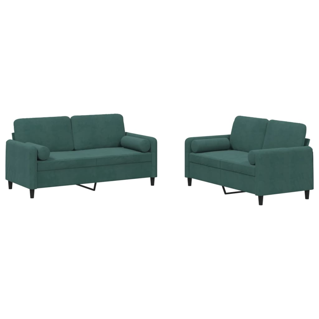 vidaXL Set canapea cu perne, 2 piese, verde închis, catifea