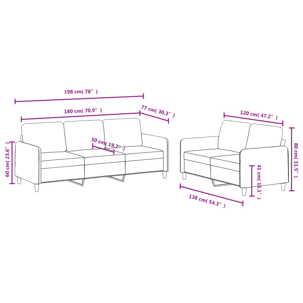 vidaXL Set canapele, 2 piese, roz, catifea