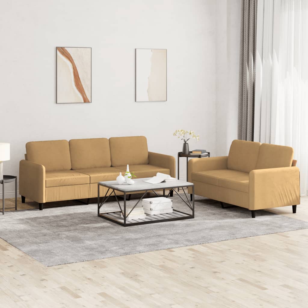 vidaXL Set canapea 2 piese, maro, catifea vidaXL Set canapea 2 piese, maro, catifea