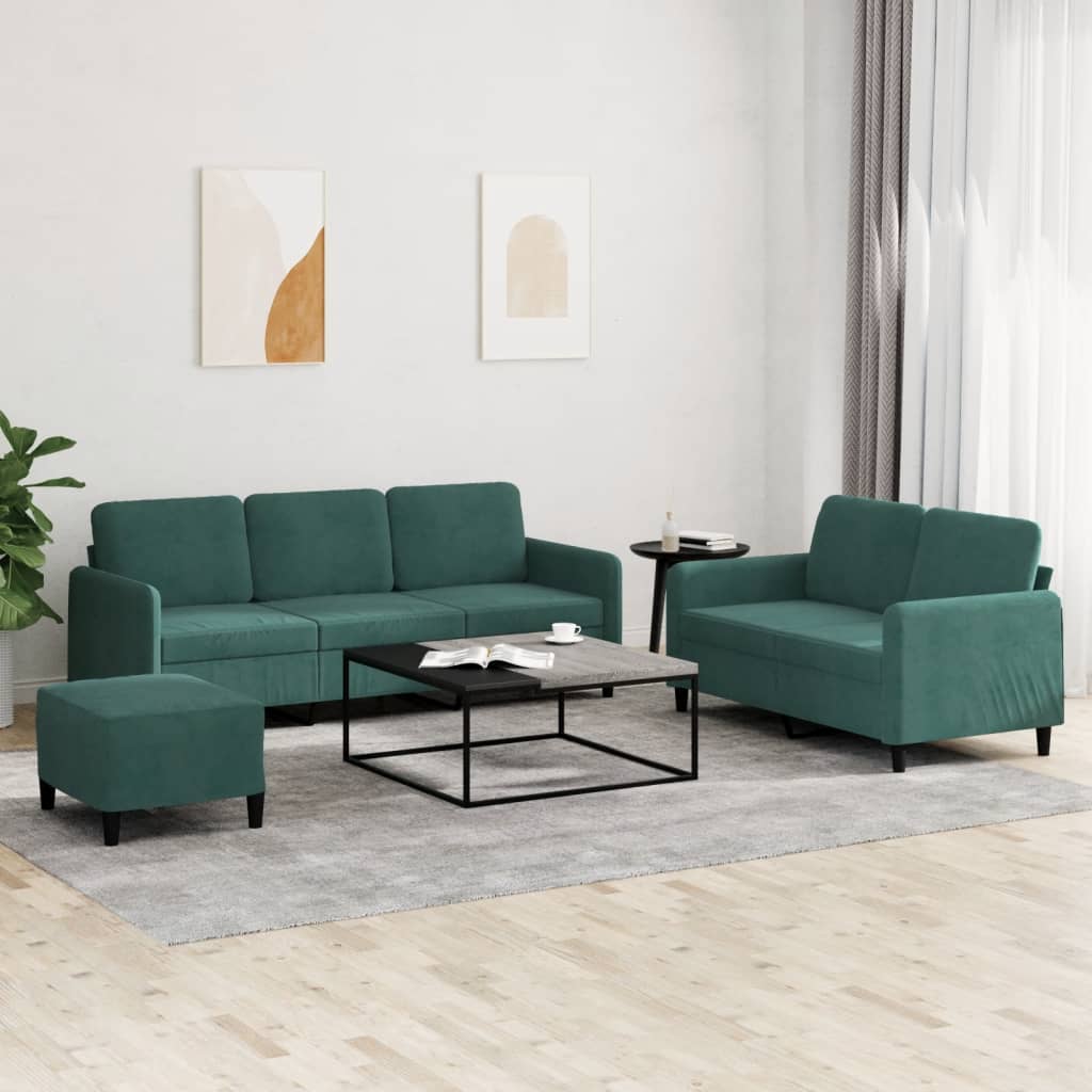 vidaXL Set de canapele, 3 piese, verde închis, catifea vidaXL Set de canapele, 3 piese, verde închis, catifea