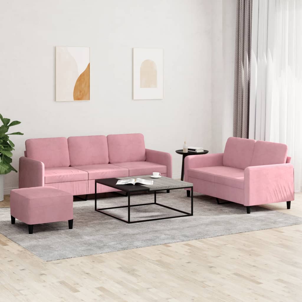 vidaXL Set de canapele, 3 piese, roz, catifea vidaXL Set de canapele, 3 piese, roz, catifea
