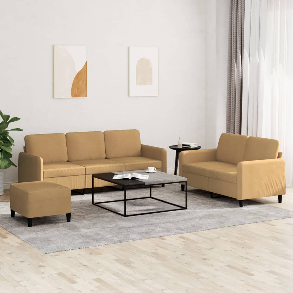 vidaXL Set de canapele, 3 piese, maro, catifea vidaXL Set de canapele, 3 piese, maro, catifea