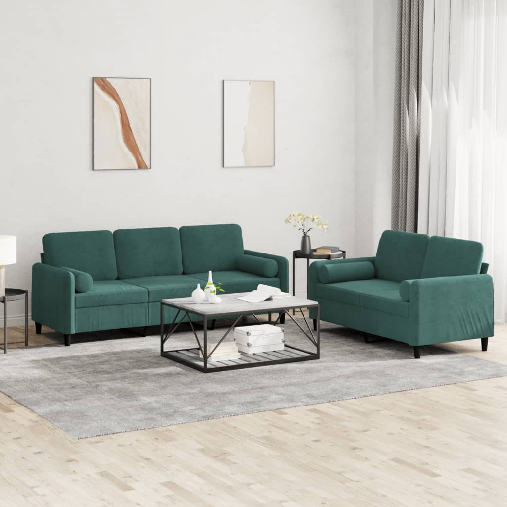 vidaXL Set canapea cu perne, 2 piese, verde închis, catifea vidaXL Set canapea cu perne, 2 piese, verde închis, catifea