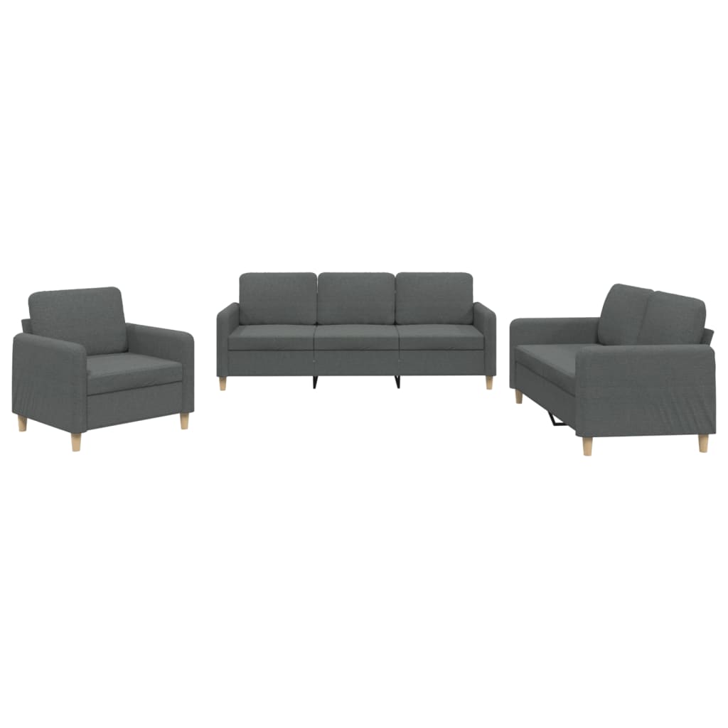 vidaXL Set de canapele cu perne, 3 piese, gri închis, textil vidaXL Set de canapele cu perne, 3 piese, gri închis, textil