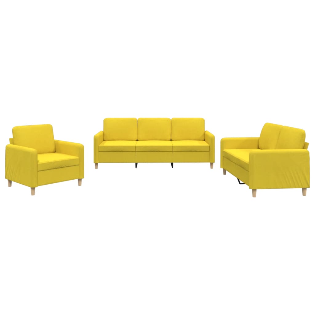 vidaXL Set de canapele cu perne, 3 piese, galben deschis, textil vidaXL Set de canapele cu perne, 3 piese, galben deschis, textil