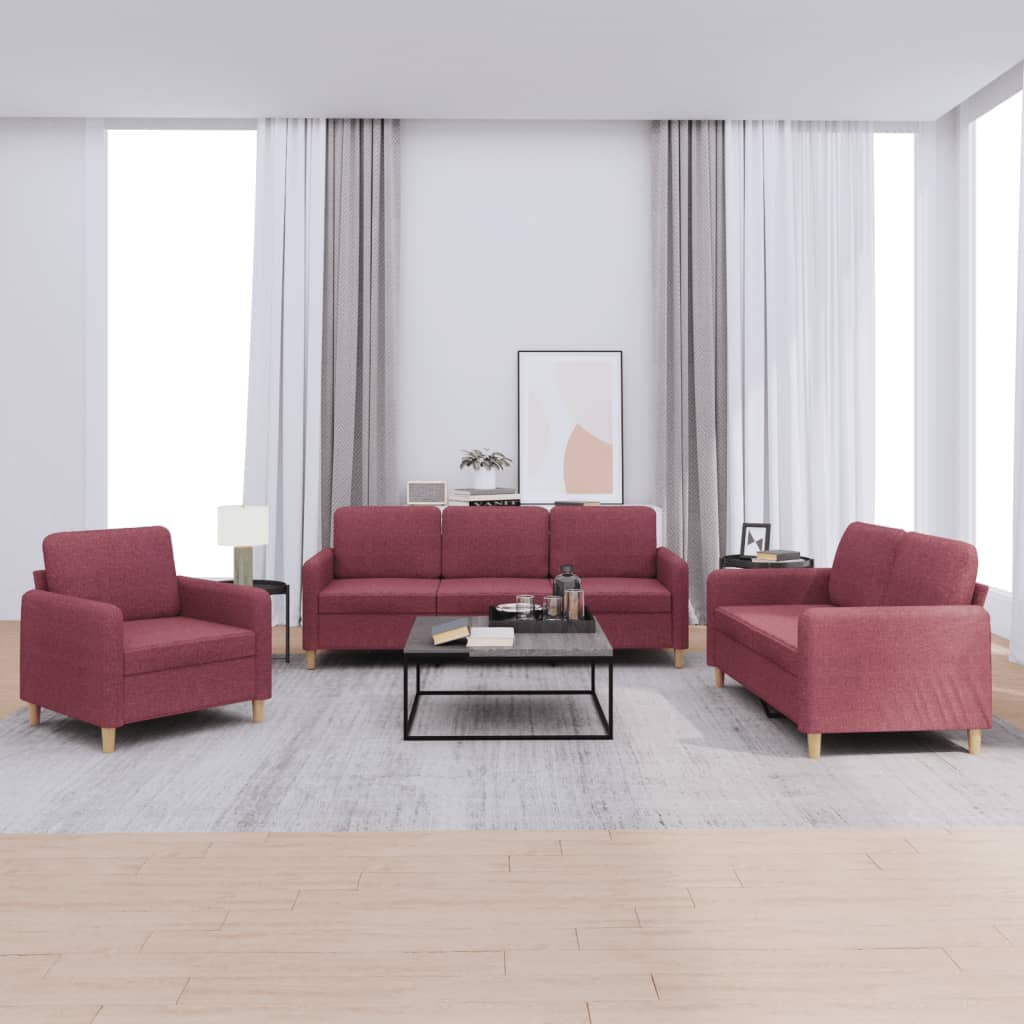 vidaXL Set canapea cu perne, 3 piese, roșu vin, material textil vidaXL Set canapea cu perne, 3 piese, roșu vin, material textil