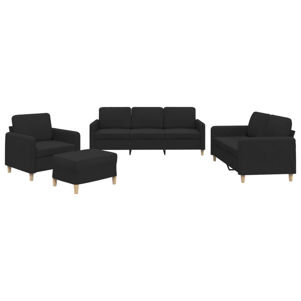 vidaXL Set de canapele cu perne, 4 piese, negru, textil