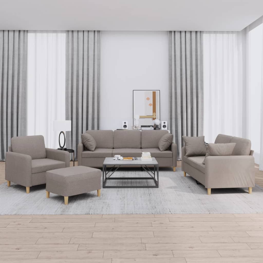 vidaXL Set de canapele cu perne, 4 piese, gri taupe, textil