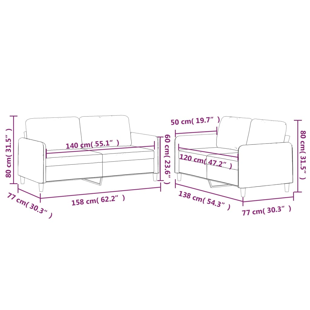 vidaXL Set de canapele cu perne, 2 piese, maro, textil