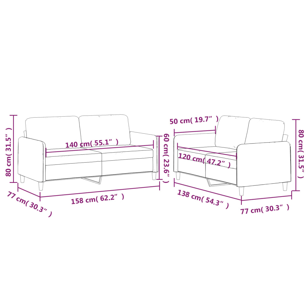 vidaXL Set de canapele cu perne, 2 piese, negru, textil