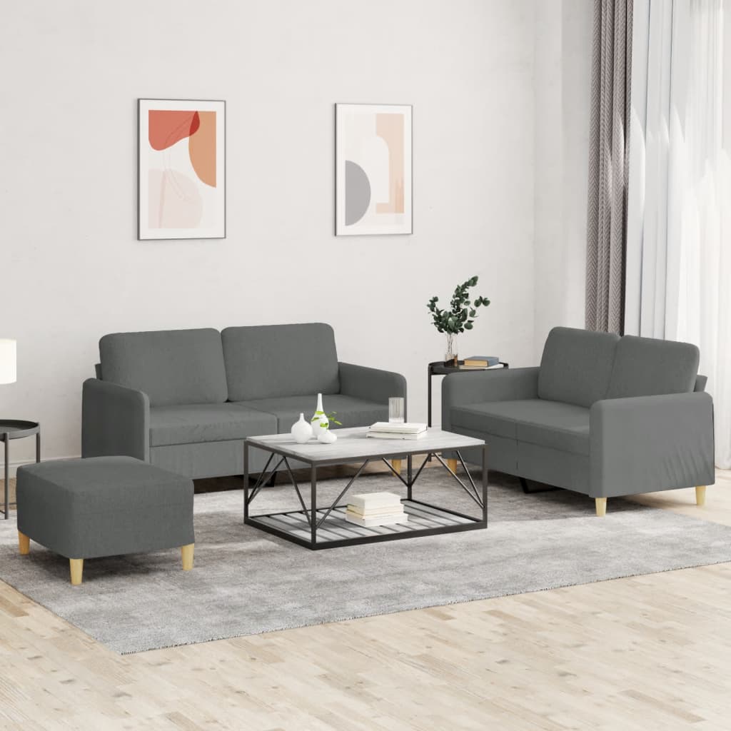 vidaXL Set de canapele cu perne, 3 piese, gri închis, textil vidaXL Set de canapele cu perne, 3 piese, gri închis, textil