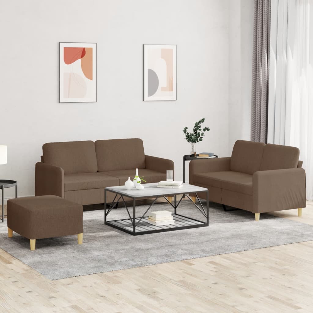 vidaXL Set de canapele cu perne, 3 piese, maro, textil vidaXL Set de canapele cu perne, 3 piese, maro, textil