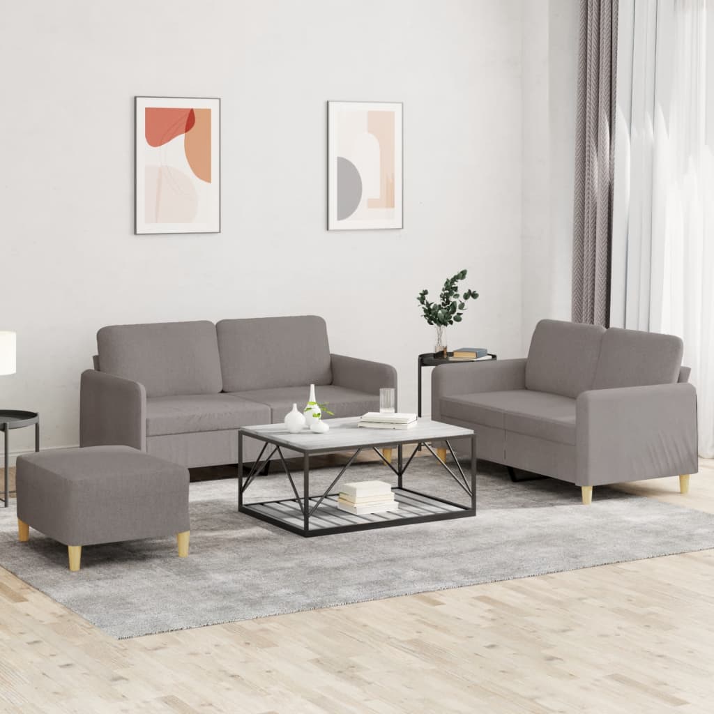vidaXL Set de canapea cu perne, 3 piese, gri taupe, material textil vidaXL Set de canapea cu perne, 3 piese, gri taupe, material textil